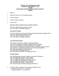 COUNCIL FOR TEACHER EDUCATION THURSDAY, SEPTEMBER 13, 2012 4:00 PM