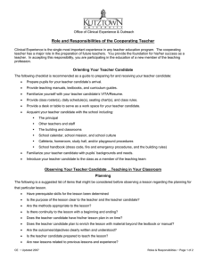 Role and Responsibilities of the Cooperating Teacher