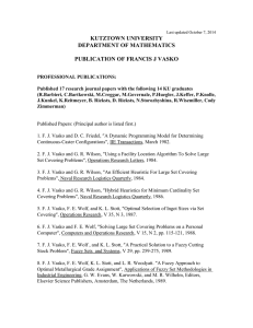 KUTZTOWN UNIVERSITY DEPARTMENT OF MATHEMATICS  PUBLICATION OF FRANCIS J VASKO