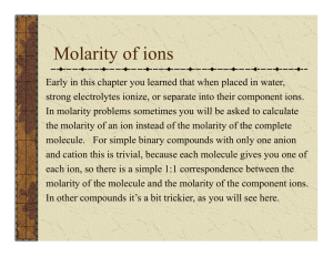 M l i f i Molarity of ions
