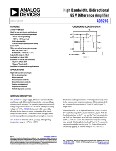 High Bandwidth, Bidirectional 65 V Difference Amplifier AD8216 Data Sheet