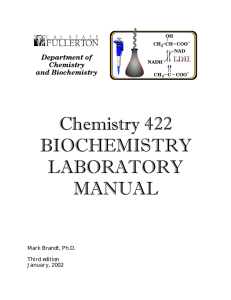 Chemistry 422 BIOCHEMISTRY LABORATORY MANUAL