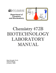 Chemistry 472B BIOTECHNOLOGY LABORATORY MANUAL