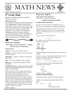 MATH NEWS 6 Grade Math Focus Area  Topic B: