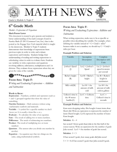 MATH NEWS Focus Area  Topic F: Subtraction