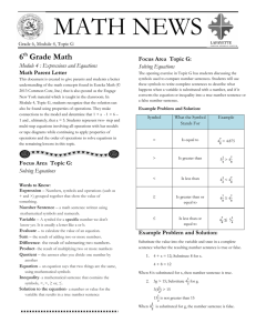 MATH NEWS Focus Area  Topic G: Solving Equations
