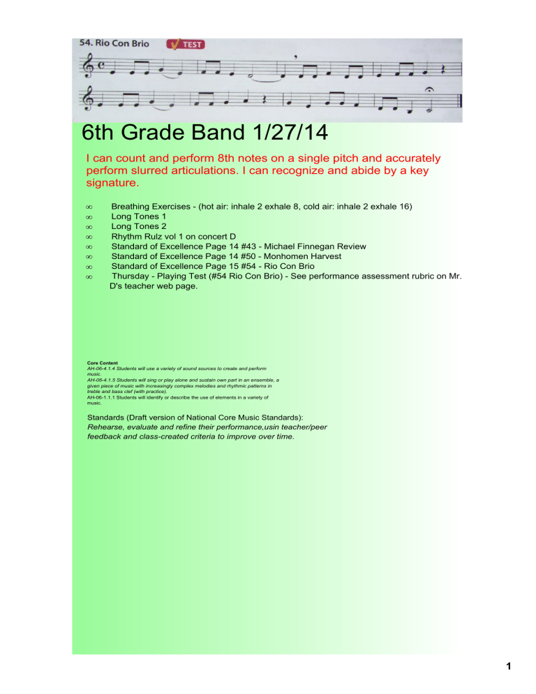 6th grade band assignments