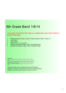 6th Grade Band 1/8/14 I can count and perform 8th notes on a single pitch and in the context of an Irish Folk Song.  
