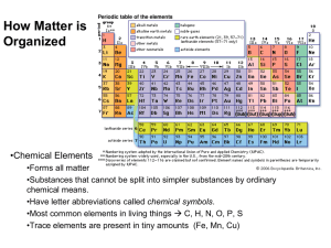 How Matter is Organized •Chemical Elements