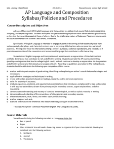 AP Language and Composition Syllabus/Policies and Procedures  Course Description and Objectives