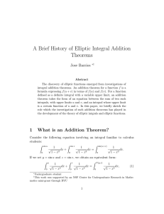 A Brief History of Elliptic Integral Addition Theorems Jose Barrios