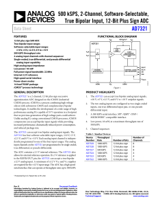 500 kSPS, 2-Channel, Software-Selectable, True Bipolar Input, 12-Bit Plus Sign ADC AD7321