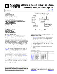 500 kSPS, 8-Channel, Software-Selectable, True Bipolar Input, 12-Bit Plus Sign ADC AD7327