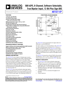 500 kSPS, 8-Channel, Software-Selectable, True Bipolar Input, 12-Bit Plus Sign ADC AD7327-EP