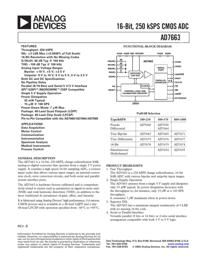 A 16-Bit, 250 KSPS CMOS ADC AD7663