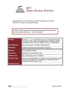 Distributed Control of Spacecraft Formation via Cyclic Pursuit: Theory and Experiments