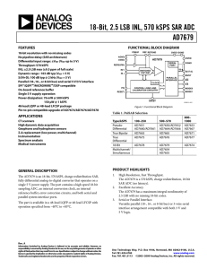 18-Bit, 2.5 LSB INL, 570 kSPS SAR ADC AD7679  FEATURES