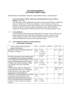 DEPARTMENT OF LIBRARY SCIENCE AND INSTRUCTIONAL TECHNOLOGY I. KUTZTOWN UNIVERSITY