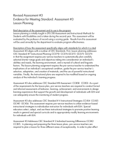 Revised Assessment #3 Evidence for Meeting Standard: Assessment #3 Lesson Planning