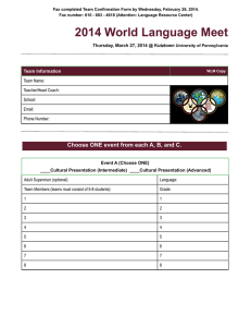 Fax completed Team Confirmation Form by Wednesday, February 26, 2014.