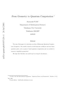 From Geometry to Quantum Computation ∗ Kazuyuki FUJII Department of Mathematical Sciences