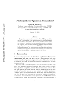 ’ Photosynthetic’ Quantum Computers?