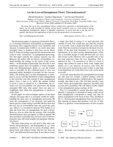 Are the Laws of Entanglement Theory Thermodynamical? Michał Horodecki, Jonathan Oppenheim,