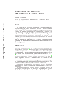 Entanglement, Bell Inequalities and Decoherence in Particle Physics