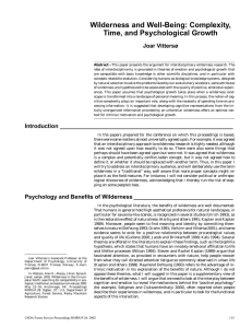 Wilderness and Well-Being: Complexity, Time, and Psychological Growth Joar Vittersø