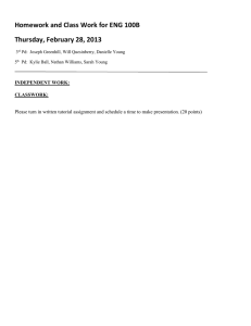 Homework and Class Work for ENG 100B Thursday, February 28, 2013