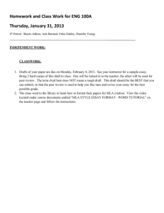 Homework and Class Work for ENG 100A Thursday, January 31, 2013