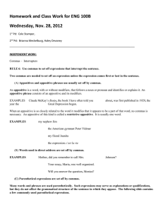 Homework and Class Work for ENG 100B Wednesday, Nov. 28, 2012