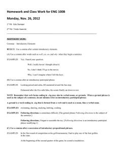 Homework and Class Work for ENG 100B Monday, Nov. 26, 2012