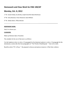 Homework and Class Work for ENG 100/AP Monday, Oct. 8, 2012
