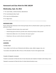 Homework and Class Work for ENG 100/AP Wednesday, Sept. 26, 2012