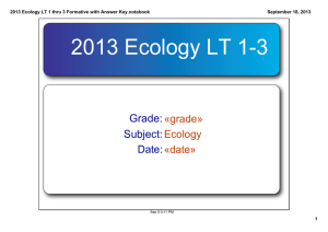 2013 Ecology LT 1­3 Grade: Subject: Ecology