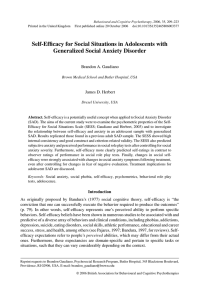 Self-Efﬁcacy for Social Situations in Adolescents with Generalized Social Anxiety Disorder