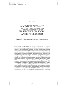 A MINDFULNESS AND ACCEPTANCE-BASED PERSPECTIVE ON SOCIAL ANXIETY DISORDER