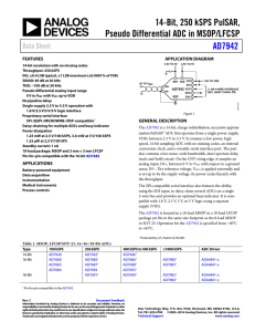 14-Bit, 250 kSPS PulSAR, Pseudo Differential ADC in MSOP/LFCSP AD7942 Data Sheet