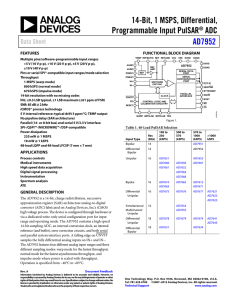 14-Bit, 1 MSPS, Differential, Programmable Input PulSAR ADC AD7952