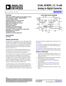 10-Bit, 40 MSPS, 3 V, 74 mW Analog-to-Digital Converter AD9203W Automotive Product