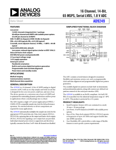 AD9249 16 Channel, 14-Bit, 65 MSPS, Serial LVDS, 1.8 V ADC