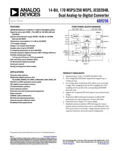 14-Bit, 170 MSPS/250 MSPS, JESD204B, Dual Analog-to-Digital Converter AD9250 Data Sheet