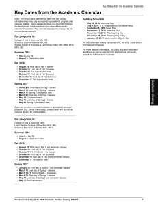 Key Dates from the Academic Calendar Holiday Schedule