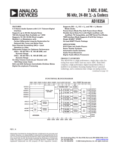 2 ADC, 8 DAC, 96 kHz, 24-Bit AD1835A -