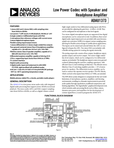 Low Power Codec with Speaker and Headphone Amplifier ADAU1373