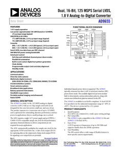 AD9655 Dual, 16-Bit, 125 MSPS Serial LVDS, 1.8 V Analog-to-Digital Converter