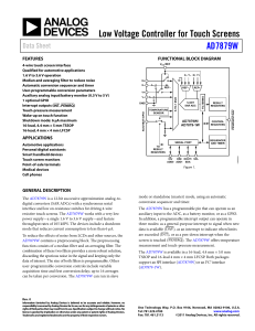 Low Voltage Controller for Touch Screens AD7879W Data Sheet FEATURES