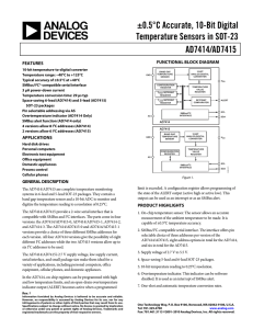±0.5°C Accurate, 10-Bit Digital Temperature Sensors in SOT-23 AD7414/AD7415