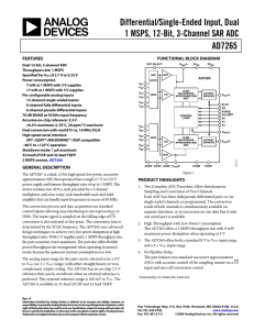 Differential/Single-Ended Input, Dual 1 MSPS, 12-Bit, 3-Channel SAR ADC AD7265